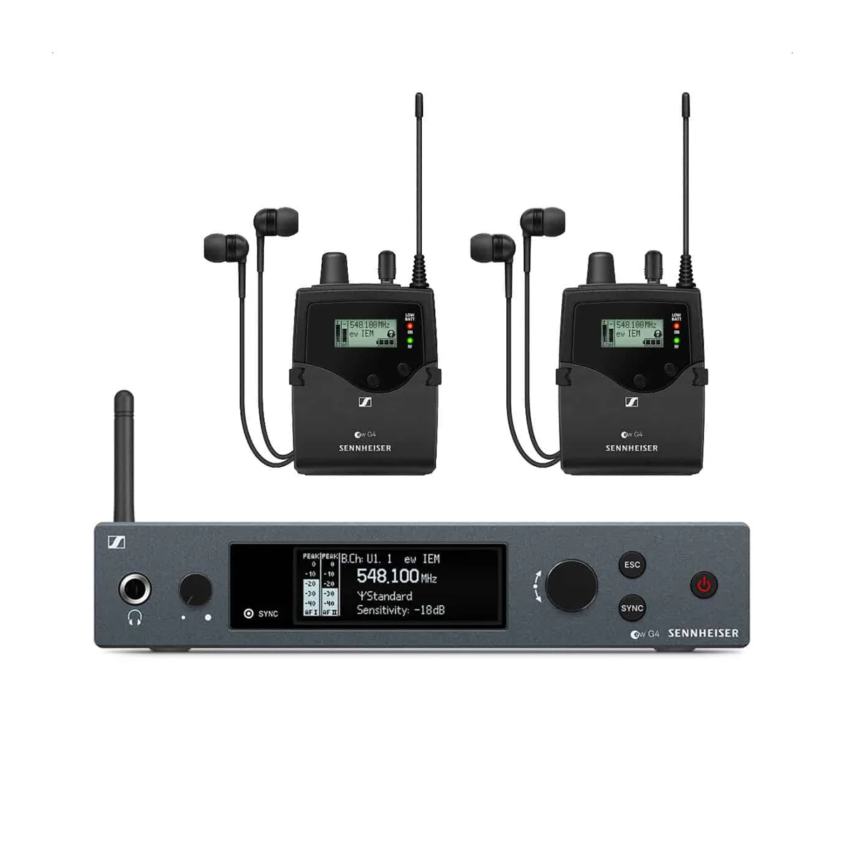 Sennheiser IEM G4 z 2 bodypackami – odsłuch douszny dla 2 osób, wynajem w Warszawie