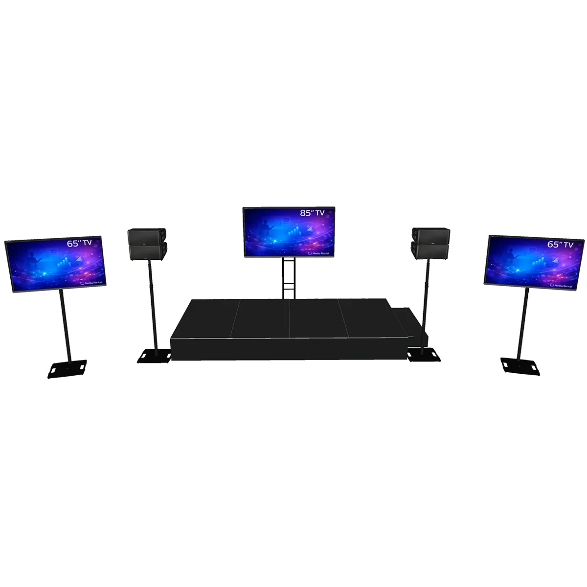 Zestaw konferencyjny Mini: TV 85 i 2x TV 60 cali z QSC LA108 – wynajem nagłośnienia i ekranów w Warszawie