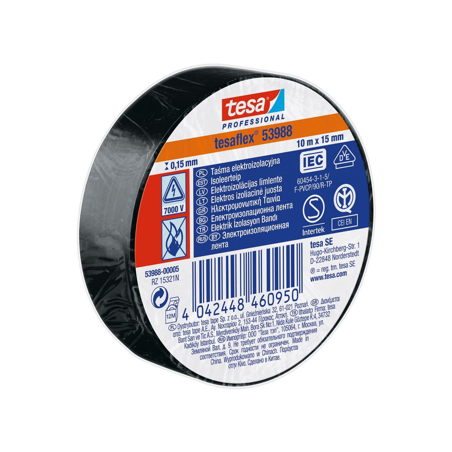 Taśma izolacyjna PVC Tesa 15 mm, czarna – Media Rental