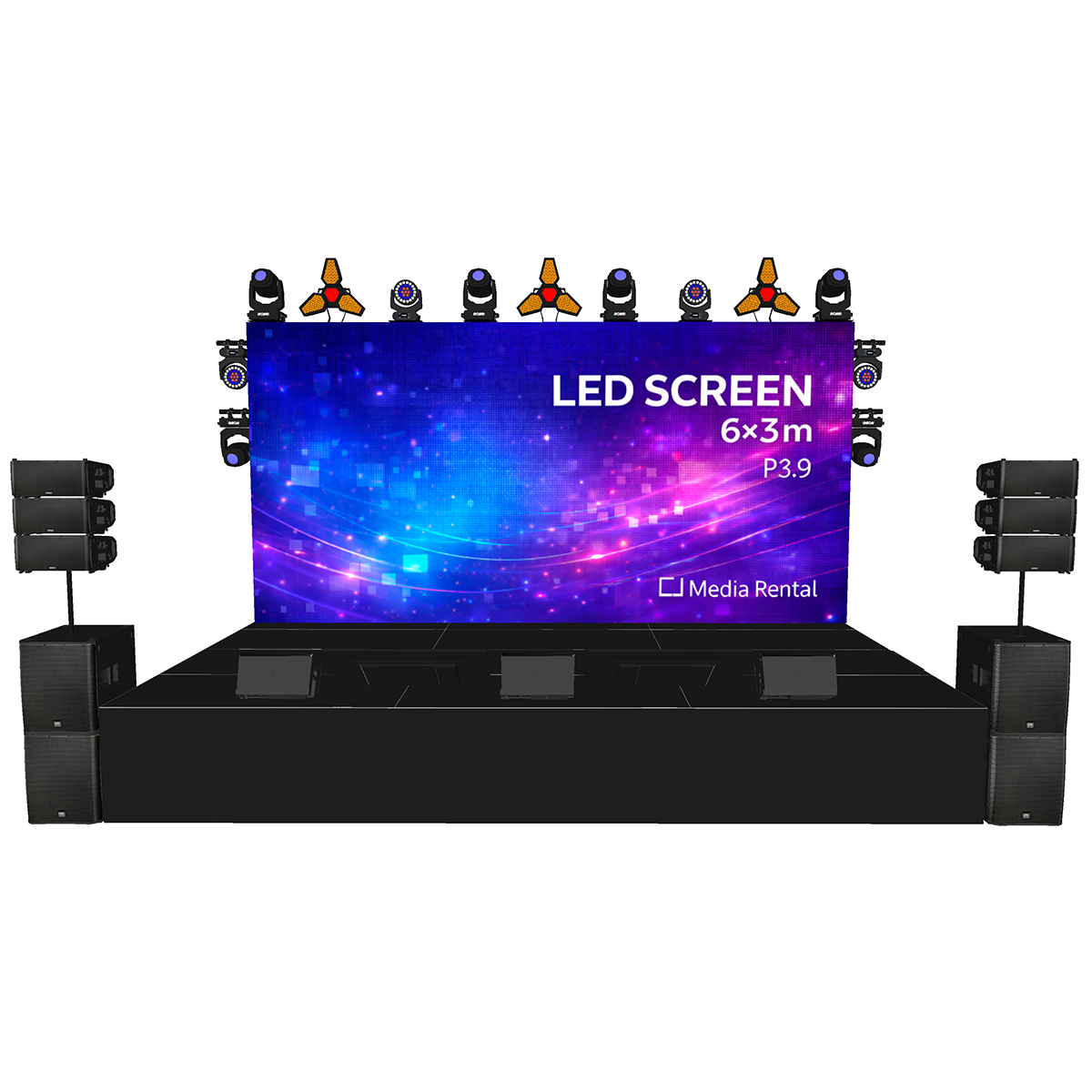 Zestaw Plus+: LED 6x3 m, QSC, promptery i światło sceny – wynajem kompletnej sceny w Warszawie
