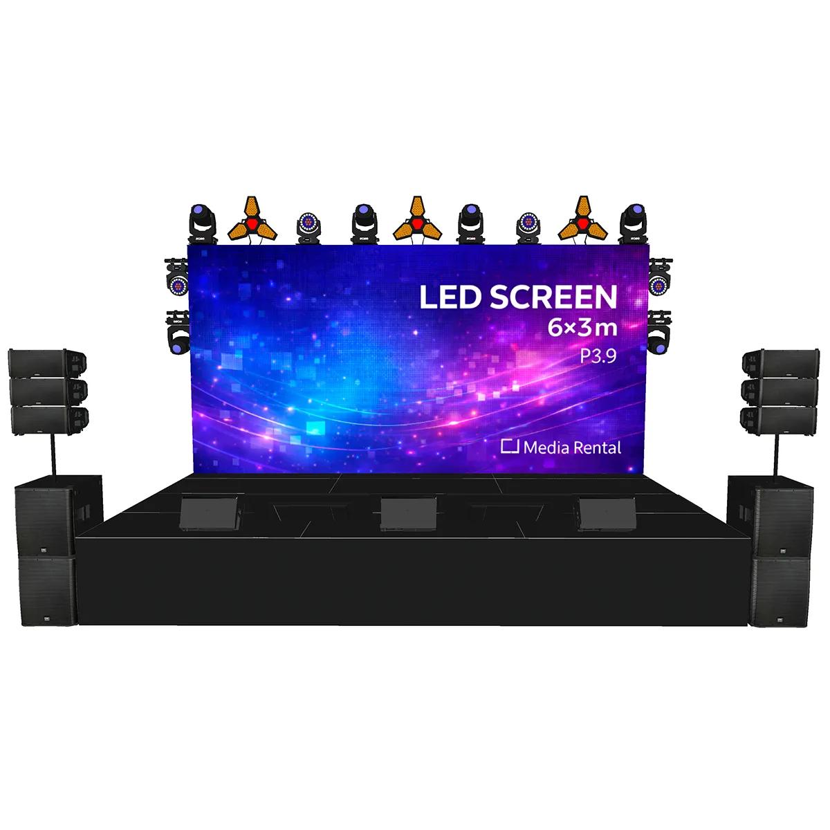 Zestaw Plus+: LED 6x3 m, QSC, promptery i światło sceny – wynajem kompletnej sceny w Warszawie