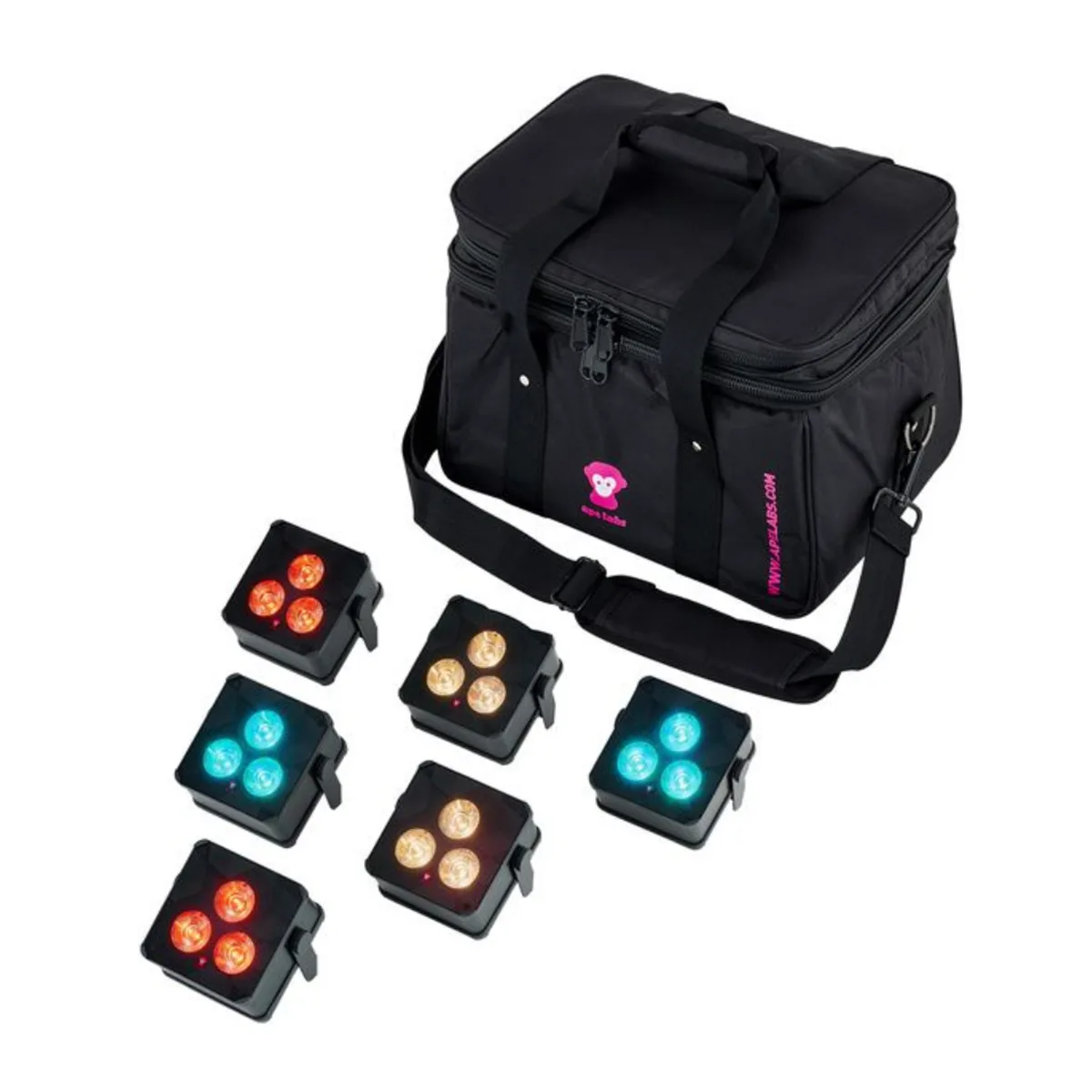 Zestaw 6 bateryjnych uplightów IP Ape Labs Maxi 2.0 w road packu – wynajem, Warszawa